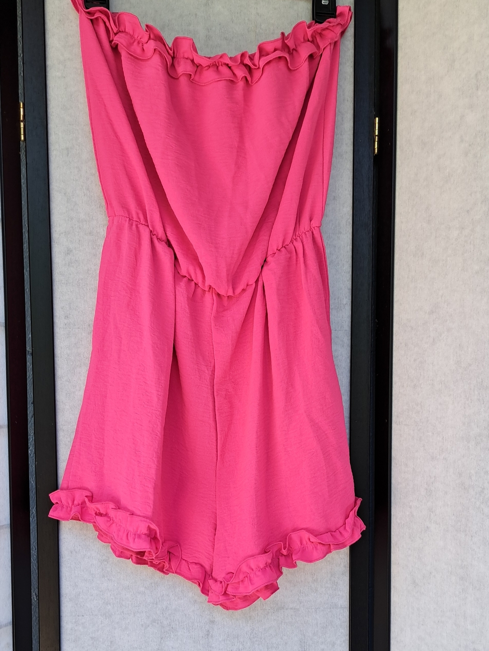 chic Hot Pink Ruffle Strapless Romper
